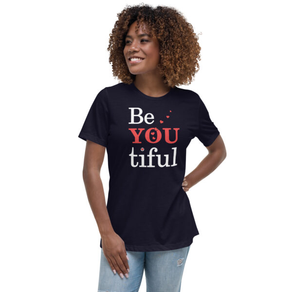 womens-relaxed-t-shirt-navy-front-6680a5879895e.jpg "Be You Tiful" Heartfelt Tee